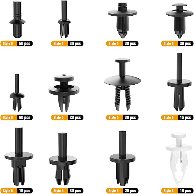 GOOACC 380Pcs Car Automotive Plastic, Metal, Nylon Push Pin Rivet with Fastener Remover Trim Clip Panel Body Interior Assortment Retainer Assortment Clips, (GRC-97),Black