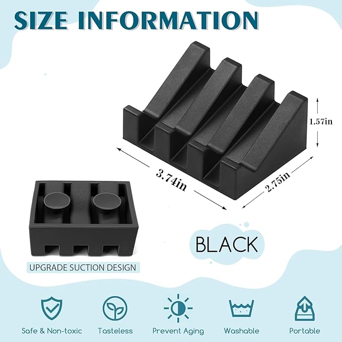 Silicone Soap Dish for Bar Soap Holder for Shower Bathroom Self Draining Waterfall Drying Tray Keep Soap Bars Dry Clean & Easy Cleaning (Black, 1)