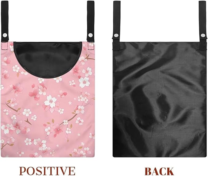 Clothespin Bag, Hanging Laundry Bag, Clothes Lines for Hanging Clothes Outside, Hanging Storage Organizer with Hanging Rope for Home Outdoor - Cherry Blossom Pink