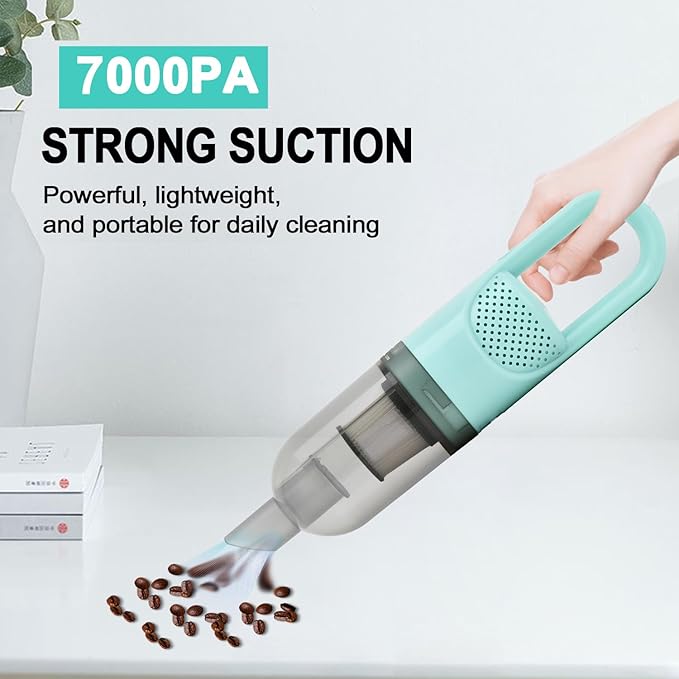 6-in-1 Lightweight Stick Vacuum Cleaner with 100W Powerful Motor, Mini Portable Household Handheld Vacuum Cleaner for Domestic Hard Floors, Carpets and Pet Hair(Green Cordless Plugs)