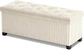 Storage Ottoman Bench, 43 Inch Foldable Ottoman with Legs, Velvet Foot Rest Stool, End of Bed Bench, Storage Chest for Living Room, Bedroom (Beige)