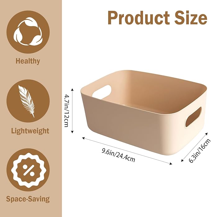 COVRA 2-Pack Plastic Storage Bins, Small Storage Baskets, Organizers for Home & Office, 9.6 x 6.3 x 4.7 Inches (Brown)