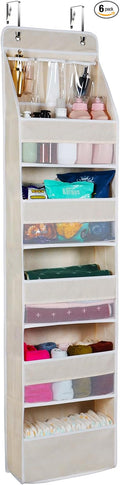 Univivi 6-Shelf Over Door Hanging Organizer Fabric Baby Door Storage with 5 Large Pockets and 3 Small PVC Pockets Wall Mount Hanging Storage Organizers for Baby Essential (Beige)