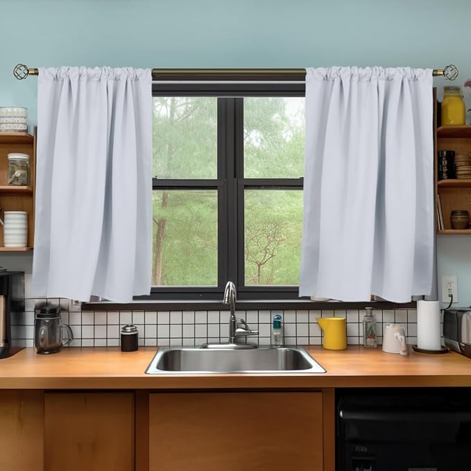 BGment Short Curtains 36 Inches Length for Kitchen Bathroom Window - Rod Pocket 34 Inch Width Thermal Insulated Drapes for Basement Cafe Camper Bedroom, Greyish White, 2 Panels, 34 x 36 Inch