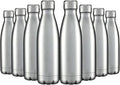 HASLE OUTFITTERS 17oz Stainless Steel Water Bottles Bulk, Vacuum Insulated Water Bottles Double Walled Reusable Metal Sports Water Bottles Keep Drinks Hot and Cold, Stainless, 8Packs