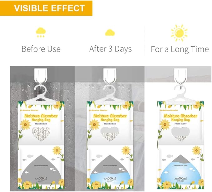 CANAGER Hanging Moisture Absorber, Fresh Scent and Lavender Vanilla Moistureproof Hanging Bag，Dehumidifier Bag (8 packs) Hanging Closet Dehumidifier Bags, Moisture Absorb 12.5 oz