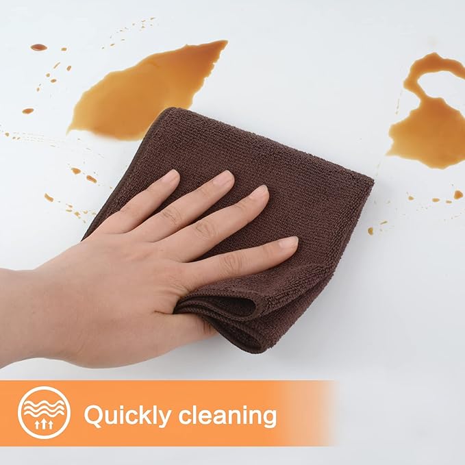 KinHwa Microfiber Dish Cloths for Washing Dishes Ultra Absorbent Dish Rags Fast Drying Kitchen Wash Clothes 12inch x 12inch 10 Pack Brown