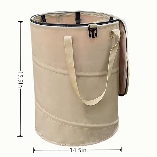 Collapsible Trash Can with Lid, Foldable Camping Trash Can, Outdoor Recycle Bin for Clothes and Toys, Thickened, Sturdy, Durable, with Attached Hook (Coffee)