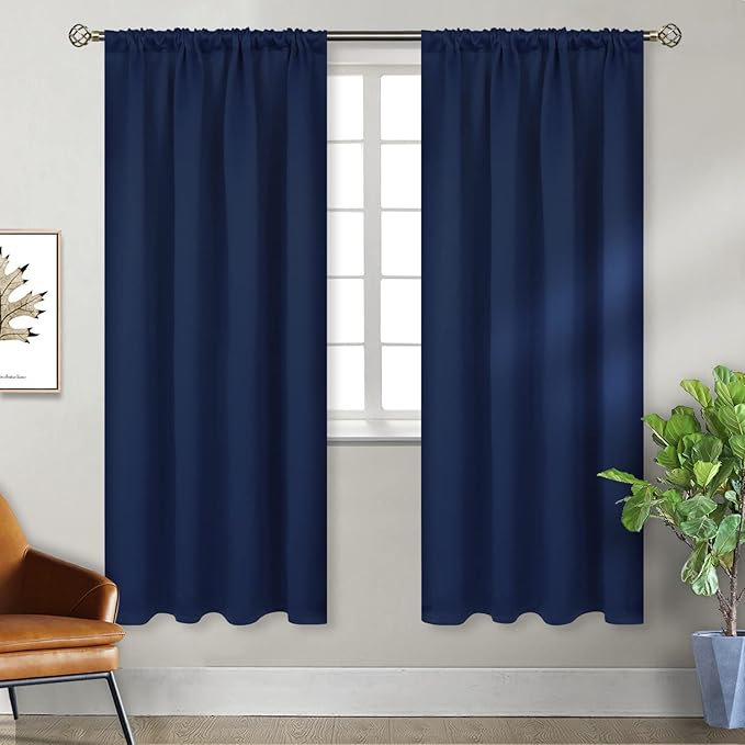 BGment Rod Pocket Blackout Curtains for Bedroom - Thermal Insulated Room Darkening Curtain for Living Room, 52 x 72 Inch, 2 Panels, Navy Blue