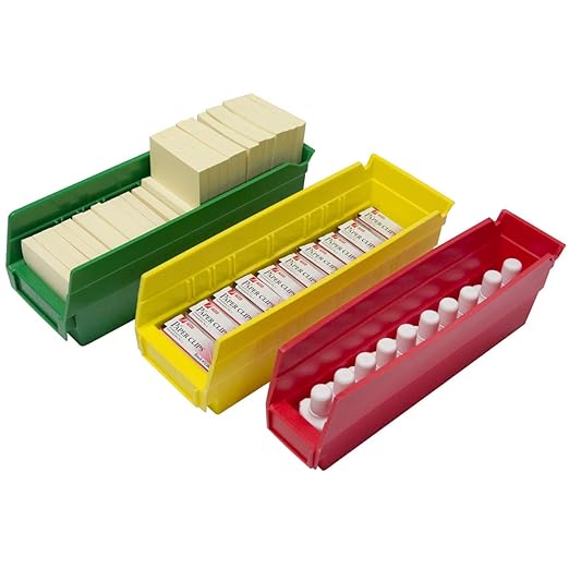 Akro-Mils 30120 Plastic Shelf Bins, Heavy Duty Storage Bins for Garage, Closet, and Drawer Organization, 12-Inch x 4-Inch x 4-Inch, Red, 24-Pack