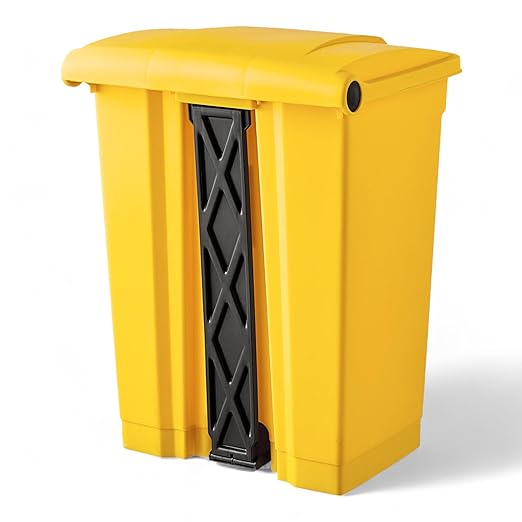 PRO&Family Step-On Trash Can with Lid, Plastic Waste Bin, Foot Pedal Operation (Yellow, 18 Gallon)