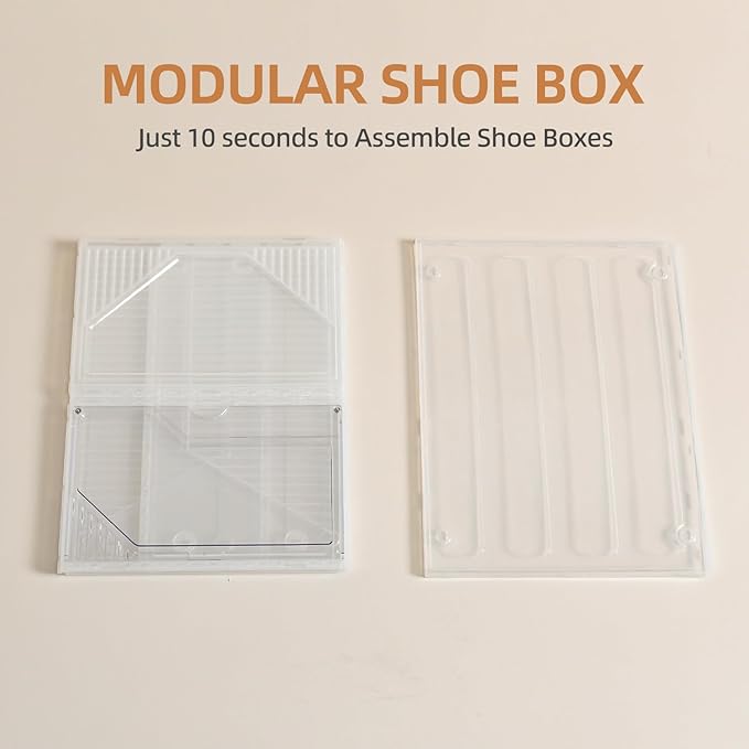 Modular XX-Large Shoe Organizer,Shoe Storage Organizer,10 Pack Shoe Box Clear Plastic Stackable,Drop Front Shoe Box with magnetic Door, Containers For Sneaker,Fit up to US Size 15