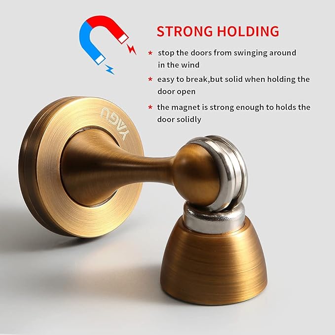 Door Stopper 6 Pack Magnetic Door Stops, Zinc Alloy Antique Brass Door Catch Door Holder Wall Floor Mounted, Metal Soft-Catch