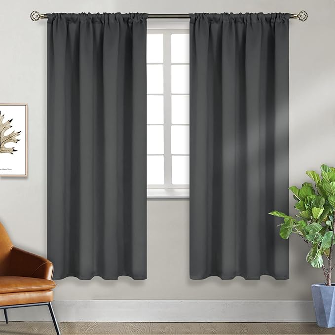 BGment Rod Pocket Blackout Curtains for Bedroom 72 Inch Long - Thermal Insulated Room Darkening Curtain for Living Room, 52 x 72 Inch, 2 Panels, Dark Grey