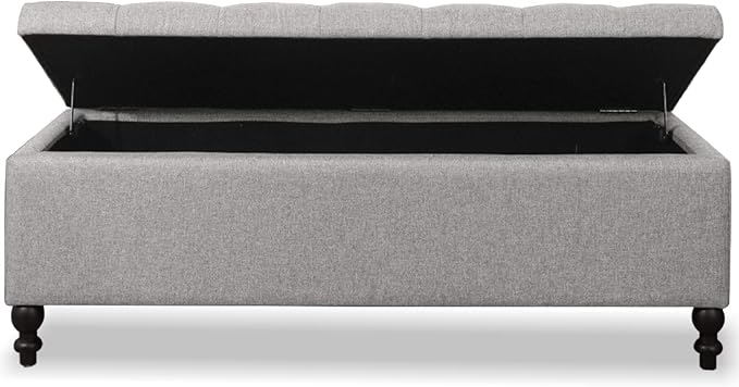 Storage Ottoman 50.2 Inches Upholstered Fabric Storage Ottoman Bench，Button Tufted Ottoman with Storage for Living Room，Bedroom End of Bed Bench Withstands 301lbs(Grey-TP)