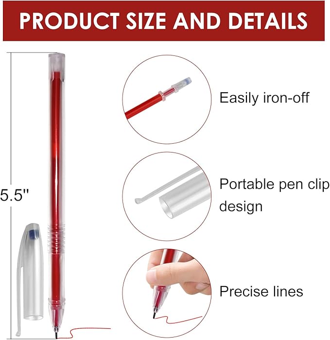 72pcs Heat Erasable Pens for Fabric, Assorted Colors, Fabric Pens for Sewing Erasable for Quilting Sewing DIY Dressmaking Fabrics Tailors Chalk