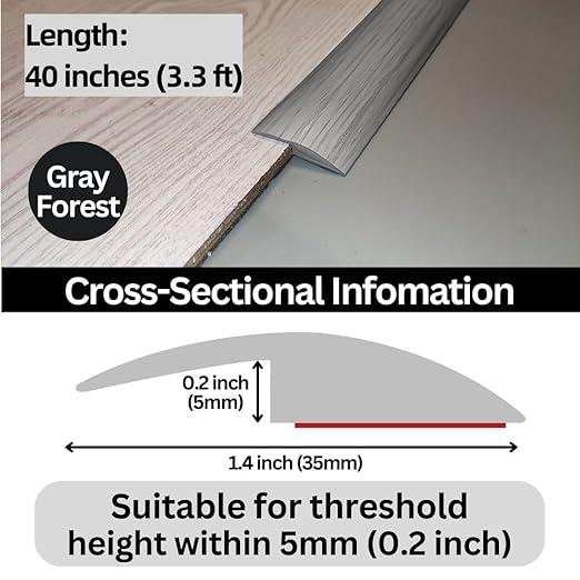 Floor Transition Strip Self Adhesive Carpet Wood Tile Vinyl Flooring Laminate Transition Cover Edge Trim Gap Doorway Threshold for Uneven Floors Heights Within 5 mm (40 inches, Gray Forest)