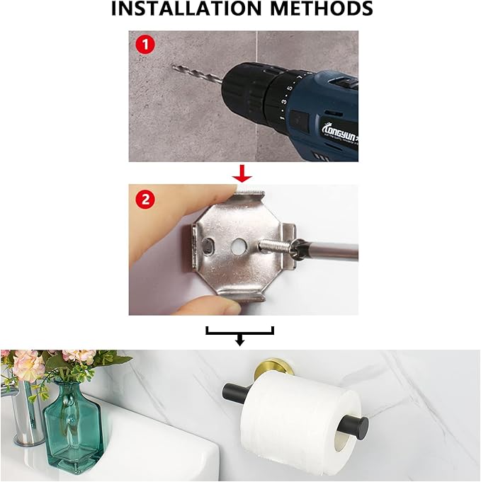 NearMoon Bathroom Toilet Paper Holder, Premium SUS304 Stainless Steel Rustproof Wall Mounted Toilet Roll Holder for Bathroom, Kitchen, Washroom (1 Pack, Black and Gold)