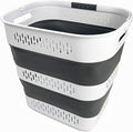 SAMMART 40L (10.5 Gallon) Collapsible Plastic Laundry Basket with Handles - Foldable Pop Up Storage Container/Organizer - Portable Laundry Hamper - Space Saving (1, White/Steel Grey)