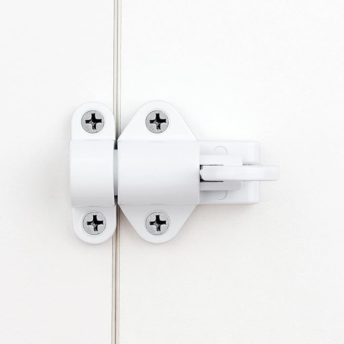 4 Packs Self-Closing Latches，White Spring Door Lock，Resilient Bolt Latch Aluminum Alloy Safety Automatic Spring Barrel Slide Door Lock with Screws,Used for Gate,Window and Cabinet etc