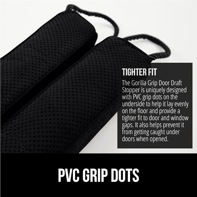 GORILLA GRIP Door Draft Stopper for Bottom of Doors, Weather Stripping Seal Blocks Hot Air, Noise, Bugs, Keeps Cold AC in, Sound Proofing Easy Install Gap Filler, Home Essentials, 34 Inch, Black