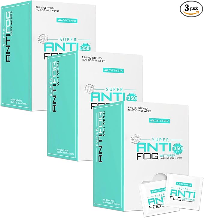 Anti Fog Wipes for Glasses, Binoculars, Face Shields, Ski Masks or Swim Goggles | Pre-Moistened Cleaning Antifog Lens Wipes for Eyeglasses and Defogger for Glasses (350 Count Pack of 3)