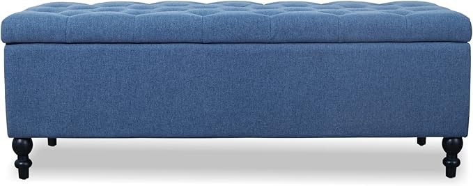 Storage Ottoman 50.2 Inches Upholstered Fabric Storage Ottoman Bench，Button Tufted Ottoman with Storage for Living Room (Blue-TP)