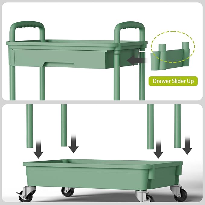 5 Tier Rolling Cart Organizer,Bathroom Cart Organizers with Wheels Laundry Room Organization Mobile Shelving Unit Utility Cart Storage Shelves Multi-Functional for Office, Home(Green)