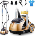 SALAV® Professional Garment Steamer for Clothes with Foot Pedal Control, Stainless Steel Steam Plate, Retractable Power Cord, 1.8L Water Tank for 1hour Steam Time, Wheels for Easy Movement, Gold