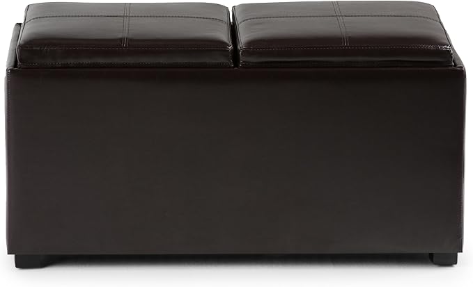 SIMPLIHOME Avalon 35 inch Wide Contemporary Rectangle 5 Pc Storage Ottoman in Tanners Brown Vegan Faux Leather, Assembled, for the Living Room, Entryway and Family Room
