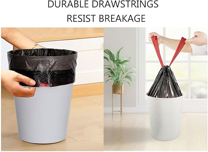 Feisco 1.6 Gallon Black Trash Bag,6L Drawstring Garbage Bag Trash Can Liner,120 Counts,0.51 Mil