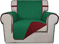 PureFit Reversible Quilted Sofa Cover, Water Resistant Slipcover Furniture Protector, Washable Couch Cover with Non Slip and Elastic Straps for Kids, Dogs, Pets (Chair, Green/Red)
