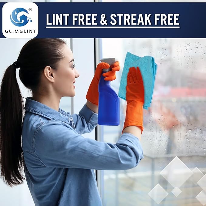 GLIMGLINT Microfiber Cleaning Cloth, 150 Pack Cleaning Rags, Cleaning Towels with 3 Color Assorted, Shop Towels 14"X12"(Yellow/White/Blue)