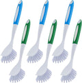 Hsei 6 Pcs Blue and Green Kitchen Scrub Dish Brush Bulk with 11 Inch Anti Slip Handle Cleaning Dish Scrubber with Stiff Bristles Washing Scrub Brushes for Housekeeping for Pots and Pans, Kitchen Sink