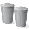 Plexon Round Trash Can 13 Gallon, Vintage Metal Outdoor Trash Can with Lid, Retro Farmhouse Garbage Container, Old School Modern Ash Bucket, Gray 2 Pack
