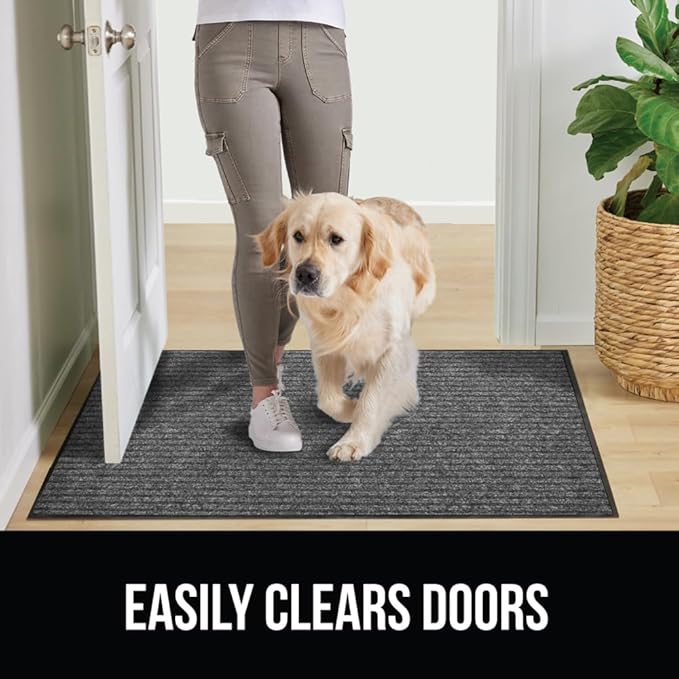 GORILLA GRIP Traffic Guard Door Mat, 59x24, Heavy Duty Welcome Mats, Commercial Office Space Doormat, Waterproof, Fade Resistant, Strong Rubber Backing, Low Profile, Shoe and Boot Scraper, Light Gray