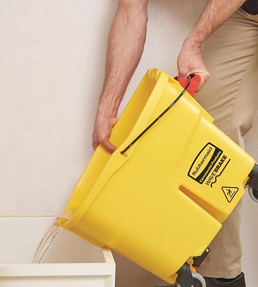 Rubbermaid Commercial Products WaveBrake 35 Qt. Side-Press Mop Bucket and Wringer Combo on Wheels Yellow for Professional/Industrial/Business Heavy-Duty Floor Cleaning/Mopping