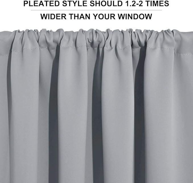RYB HOME Blackout Curtains for Small Window, Thermal Insulated Kitchen Curtains and Drapes Rod Pocket Room Darkening Shades for Studio Dorm Loft, Silver Grey, W42 x L63 inch, 2 Panels