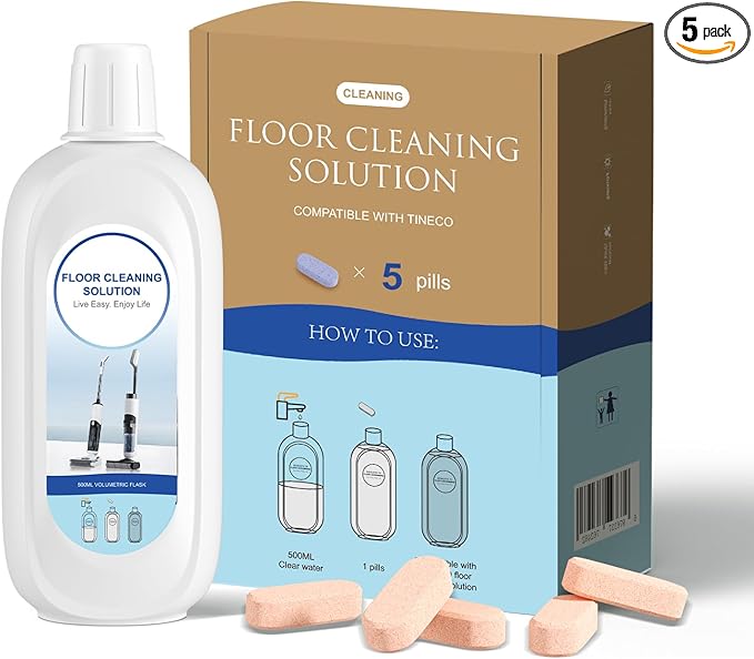 5 Bottles Compatible with Tineco Cleaning Solution Pet 500ml Per Bottle Orange Scents Floor Cleaner Compatible with All Robot Vacuums with Mopping and Cordless Wet/Dry Vacuum (Orange Scents)