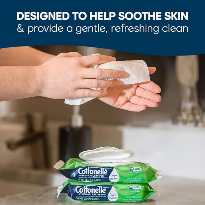 Cottonelle GentlePlus Flushable Wet Wipes with Aloe & Vitamin E, 2 Refill Packs, 168 Wipes Per Pack (336 Total), Packaging May Vary