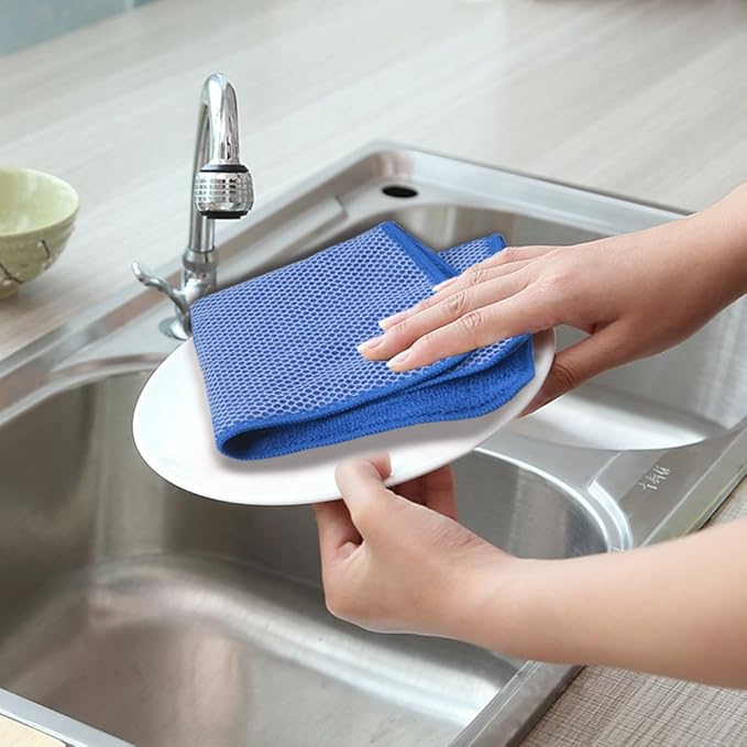 KinHwa Kitchen Washcloths for Dishes Absorbent Microfiber Dish Cloths Quick Dry Dish Rags with Poly Scour Scrub Side Ideal for Kitchen Cleaning (Multicolor, 12inchx12inch 9 Pack)
