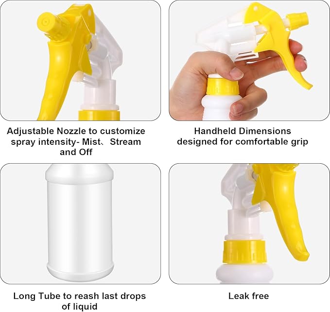 Eccliy 12 Pcs 16 Oz Plastic Spray Bottle, Adjustable Empty Reusable Sprayer for Cleaning, Planting, Water, Bathroom and Kitchen, BBQ, Commercial and Residential(Black, Yellow,Original)