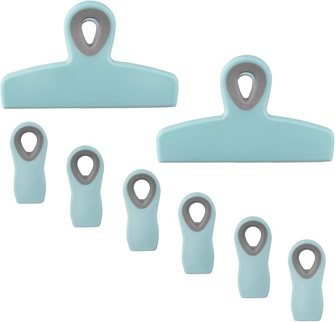 COOK WITH COLOR Bag Clips - Heavy Duty Chip Clip and Refrigerator Magnet Clips for Food Storage with Air Tight Seal Grip, Teal, Pack of 8