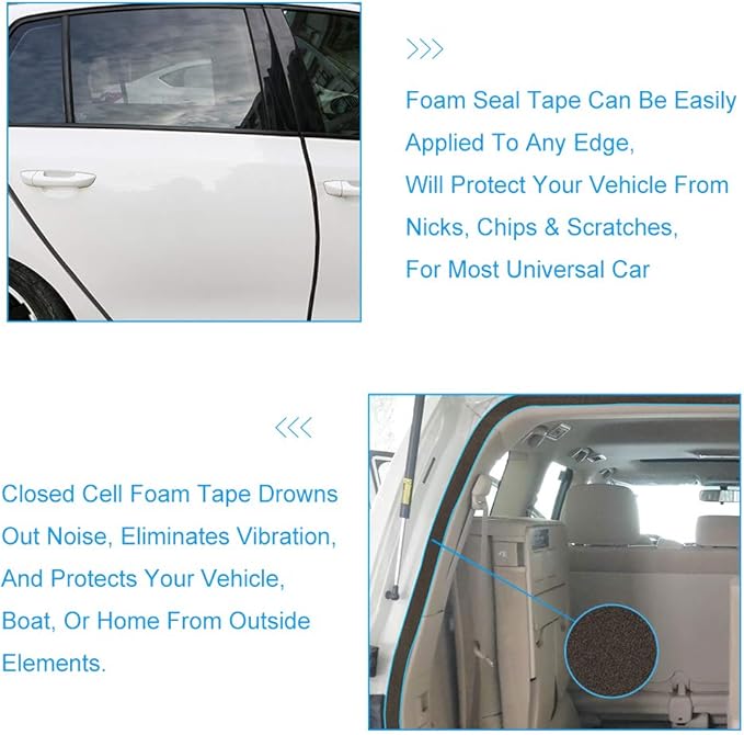2 Rolls Foam Seal Tape for Door Window Insulation, Soundproof and Shockproof Foam Adhensive Strip, 3/8"Wx3/16"T Single Sided Foam Tape, Cold Air and Draft Closed Cell Seal Strip,Total 32FT
