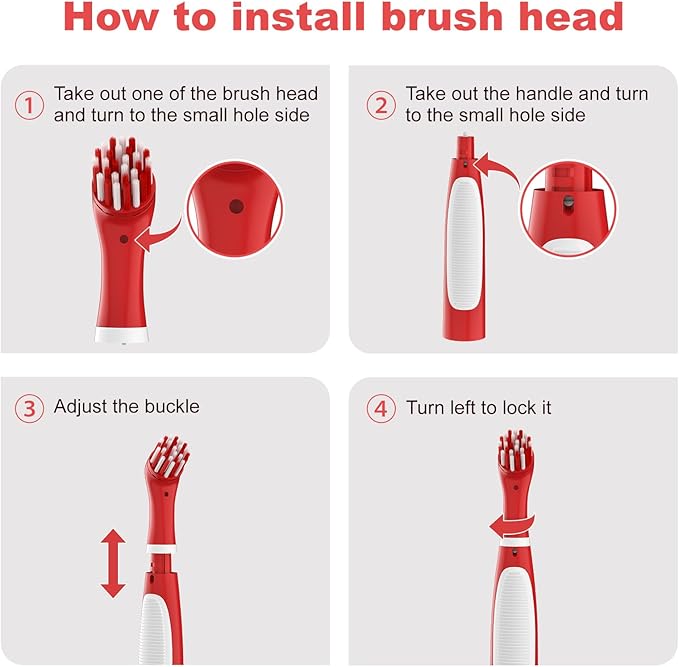 Rechargeable Electric Cleaning Brush with 4 in 1 Multiple Brush Heads and USB Cable, Indoor Household Cordless Motorized Brush for Bathroom Toilet Kitchen Tile Crevice (White & Red)