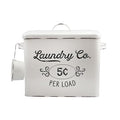 AuldHome Design Farmhouse Laundry Powder Container, White Enamelware Detergent Bin w/ Scoop