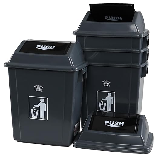4 Packs 6 Gallon Small Garbage Bin with Lid, Plastic Kitchen Waste Bin, Grey