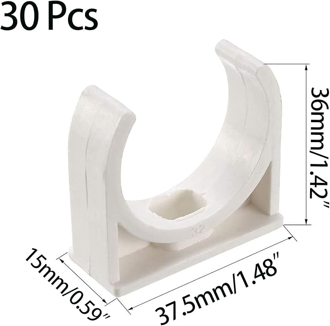 30 Pcs U-Shaped PVC Water 32mm Pipe Clamps Clips, U-Shaped Buckles Fit for 1-1/4" (32mm) Water Pipes and TV Trays Tubing Hose Hanger Support Pex Tubing （White 32mm）