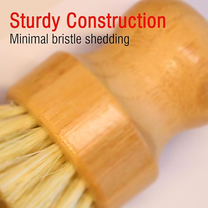 Bamboo Palm Dish Brush Set, Natural Bristle Dish Brush with Holder, Eco Friendly Soft Scrub Kitchen Brush for Dishes and Vegetables