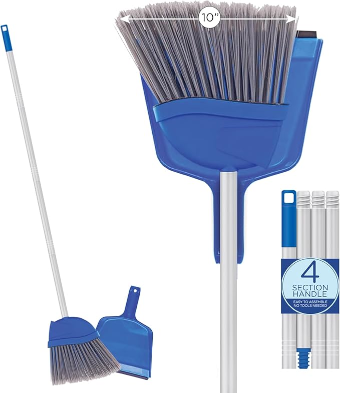 Angle Broom w/Dustpan, Indoor, 9.25" W Head, Smaller Style- Made w/Recycled Soda Bottles & Polished Aluminum Lightweight Handle, by LOLA, 1 Pack